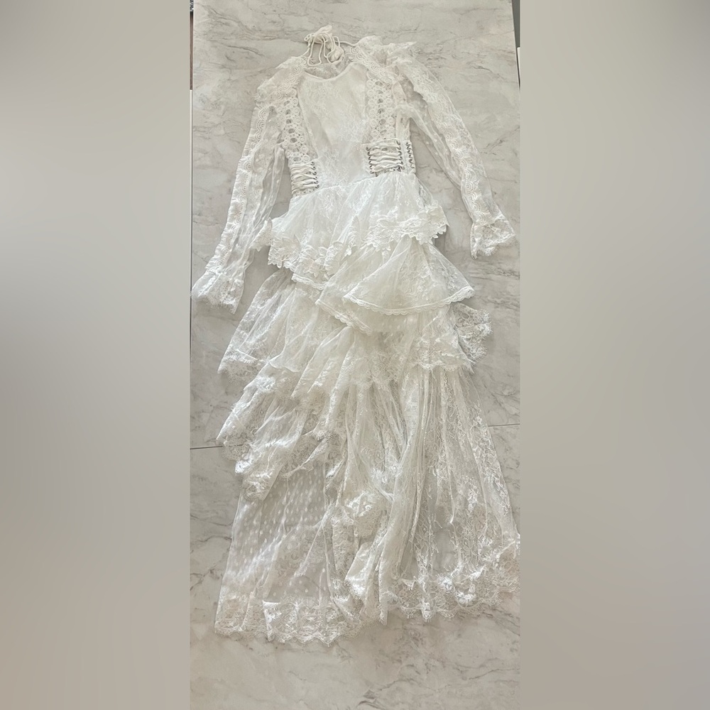 Women’s White Tiered Lace Engagement Party Dress
